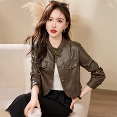 皮衣女高级感超好看外套短款夹克kbne2024春季新款今年流行的外套，女装皮衣，江南女神