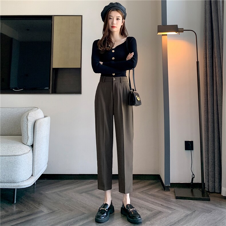 2024秋季新款垂感小西裤显瘦八分九分小个子高腰宽松女裤烟管裤,女装休闲裤,梦白服饰厂