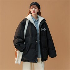 ！2023冬季中性风立领棉衣笑脸潮流简约棉服外套MY108特P78图片