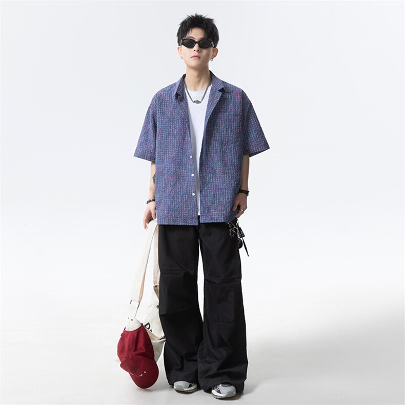 格纹泡泡纱短袖衬衫男XH112-特p35,男装衬衫,电商B367