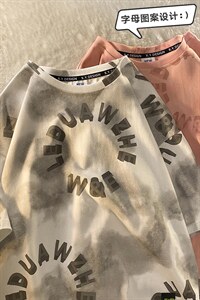 新款时尚圆圈字母印花潮牌夏装短袖圆领衣服ins男MT3536-P48图片