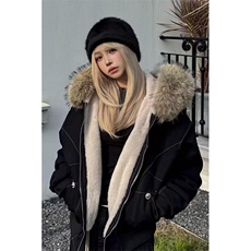 现货重磅boxy短款棉衣座山雕大毛毛领男女棉服水洗工装厚外套，男装棉衣，电商A486-1