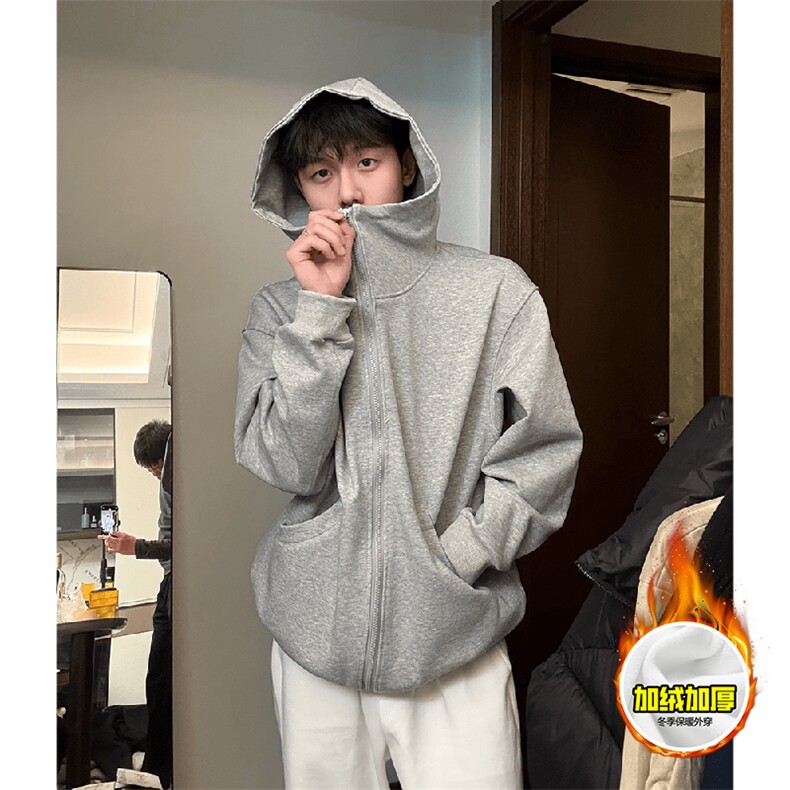 480G重磅加绒硬挺boxy男女秋冬美式高街防风高领卫衣开衫厚外套，女装短外套，电商A486