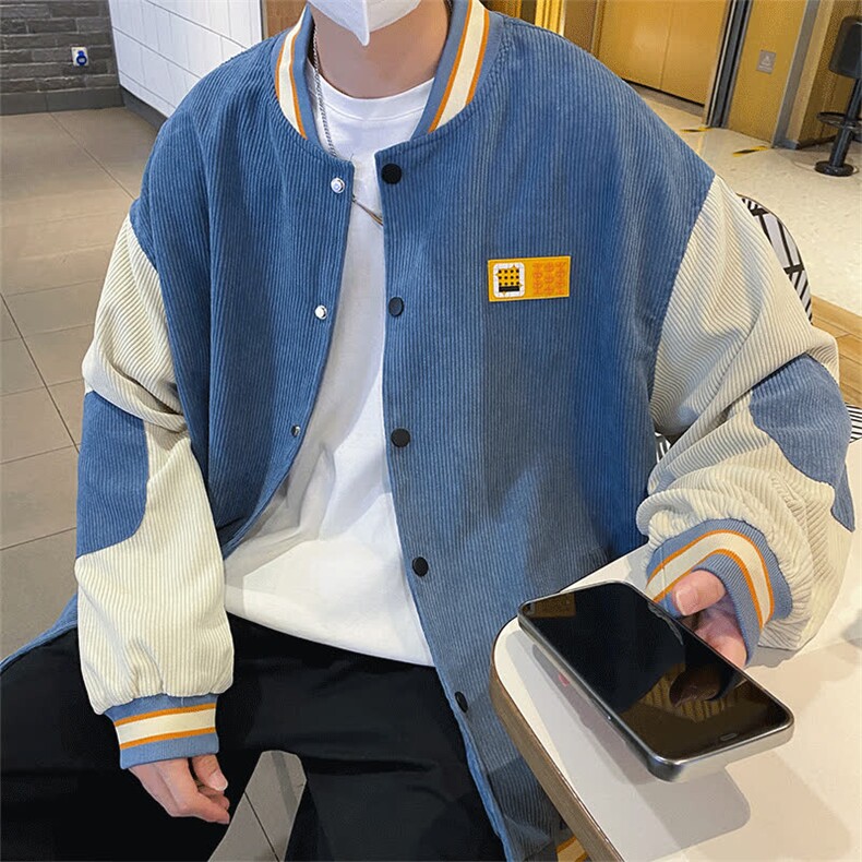 灯芯绒外套男春秋季港风ins拼色休闲棒球服宽松潮牌痞帅情侣夹克,男装夹克,星座516A