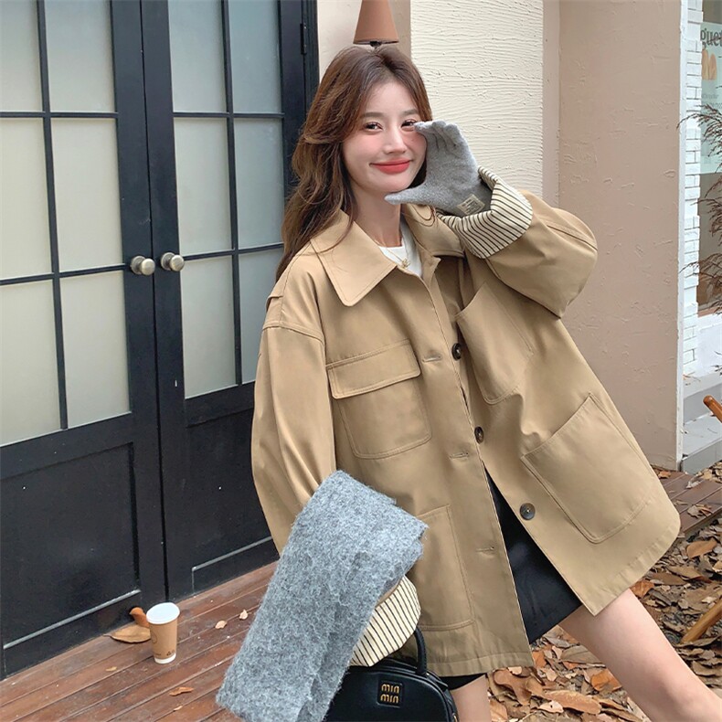 【现货卡其色工装派克羽绒服女风衣式白鸭绒外套A837P265K388,女装羽绒服,2C269
