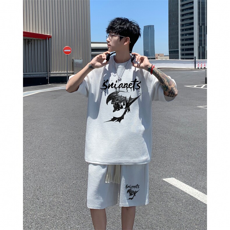 套装！华夫格套装短袖T恤短裤男 HTZ536-特p：38图片