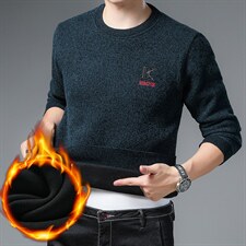 B-N21833冬季新款男士圆领毛衣天鹅绒加绒针织打底衫男装保暖P55，男装针织衫/毛衣，电商B360