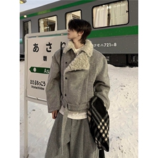 美式复古短款羊羔绒棉服高级感男装冬装外套不臃肿座山雕毛领棉衣，男装棉衣，星座813-2