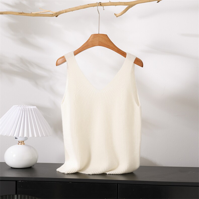 秋冬季新款舒适时尚休闲V领背心纯色套头羊绒衫，女装背心吊带，暖习羊绒