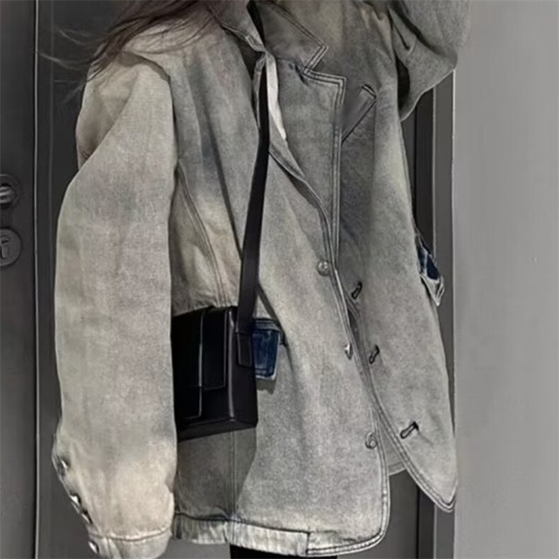 牛仔上衣春秋季新款复古独特设计感宽松西装领夹克,男装工装外套,星座410-7