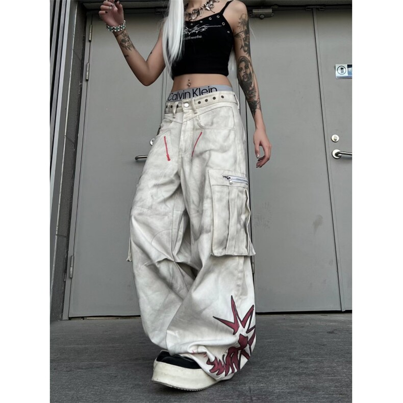 设计感小众2025春秋新款今年流行宽松直筒阔腿印花牛仔裤子女,男装牛仔裤,星座506A