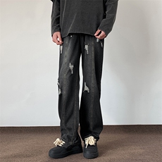双色破洞牛仔裤男春夏款直筒宽松美式复古裤子潮流784/p56，男装牛仔裤，电商B381-1