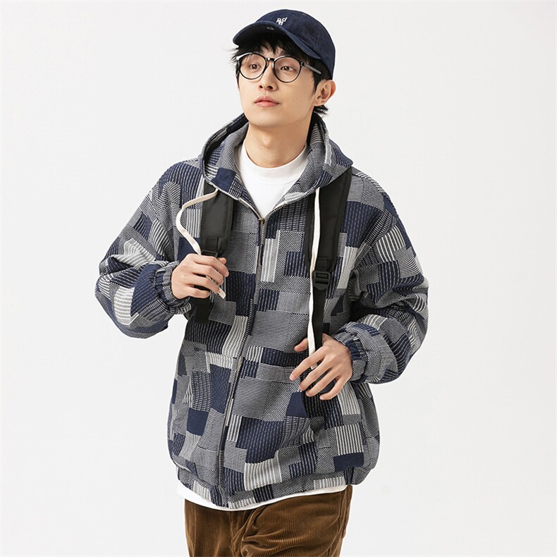 2026春季新款男装日系潮牌宽松连帽格子外套休闲夹克JK556-F136,男装夹克,电商A101（原外27）