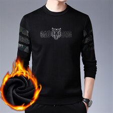 卫衣男2023秋季新款中年商务休闲印花上衣男士加绒宽松免烫打底衫，男装卫衣，电商B212（原钱塘6029）