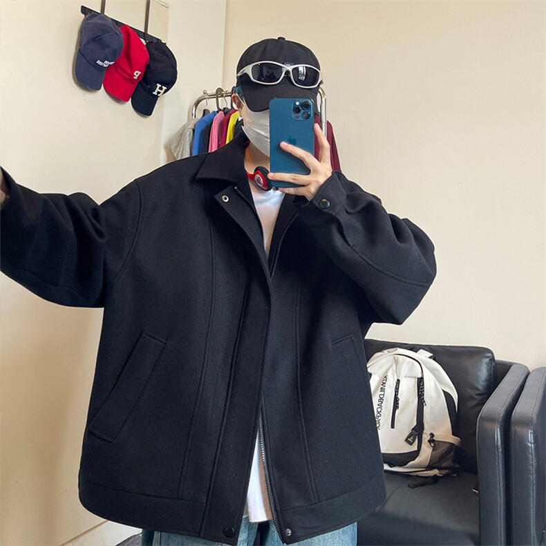 wassuphappy毛呢夹克男款春秋季潮牌翻领休闲外套青少年休闲上衣,男装夹克,电商A007