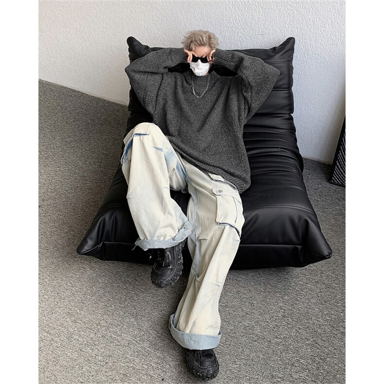 深灰色圆领毛衣男冬季日系复古套头打底毛线衣高级感宽松针织外套,男装T恤,星座505-2（原电商A260-1)