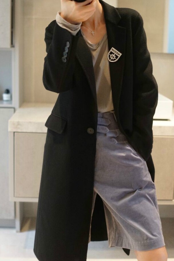 时尚保暖黑色长款毛呢大衣显瘦修身气质外套,女装毛呢外套,乾庄羊绒