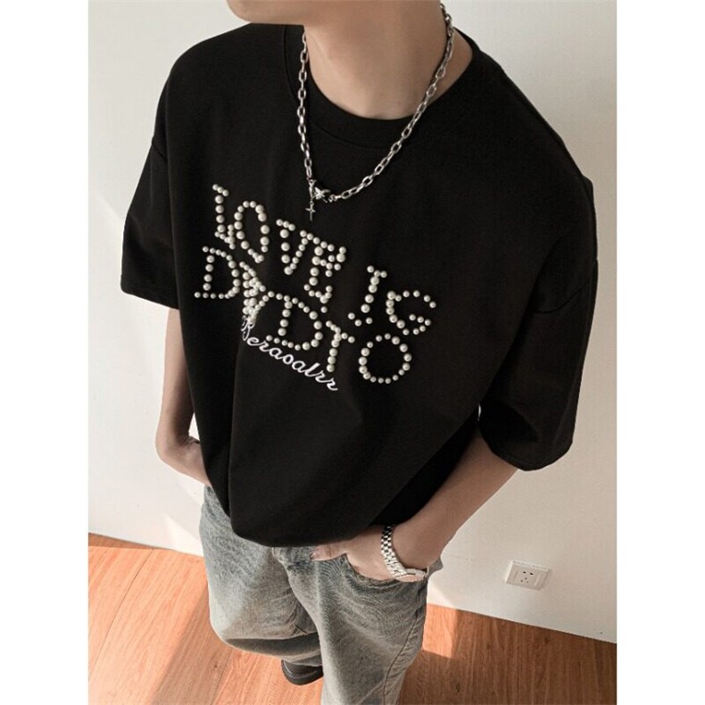 美式高质量珍珠穿字母T恤男女韩版潮流2025夏季ins体恤ST548-P48，男装T恤，星座412-3