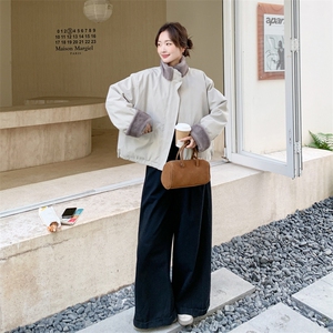 率性简约风毛绒拼接羽绒服女2025冬新款休闲气质防风立领羽绒外套图片