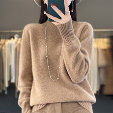 半高领加厚100%纯羊毛衫女秋冬新款纯色长袖羊绒衫宽松打底上衣，女装针织衫/毛衣，羿纯羊绒