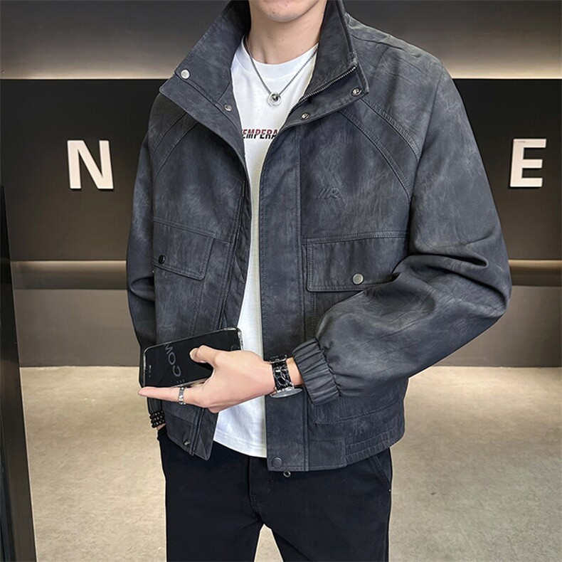 美式潮牌复古皮夹克春季2025新款皮衣外套A313-883-P155控价198,男装皮衣,电商A313