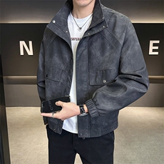 美式潮牌复古皮夹克春季2025新款皮衣外套A313-883-P155控价198，男装皮衣，电商A313