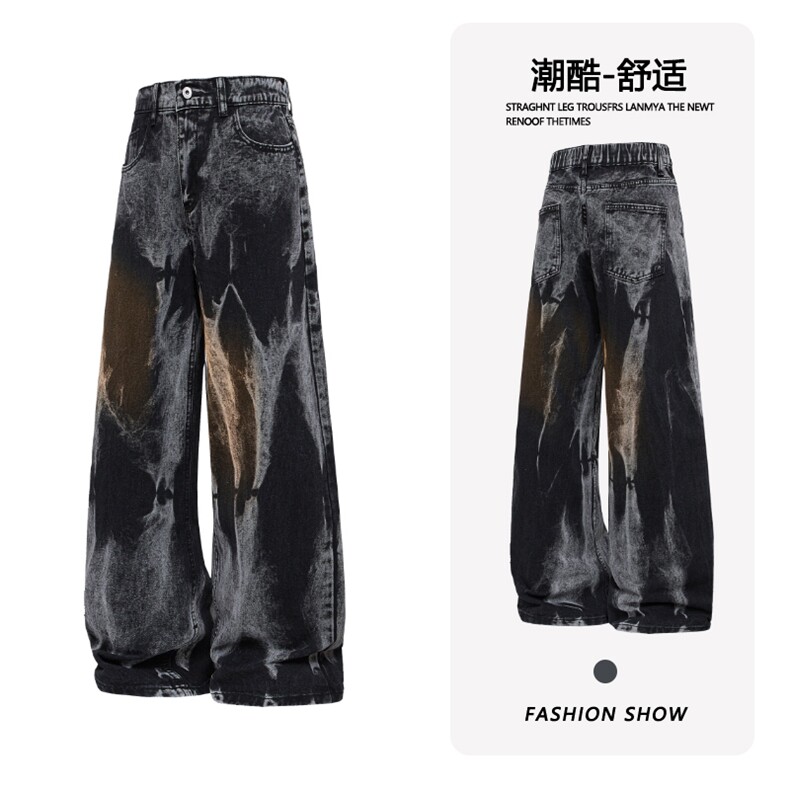 B221美式ins高街修身直筒个性扎染牛仔裤LK24392-特P45控78,男装牛仔裤,电商B221
