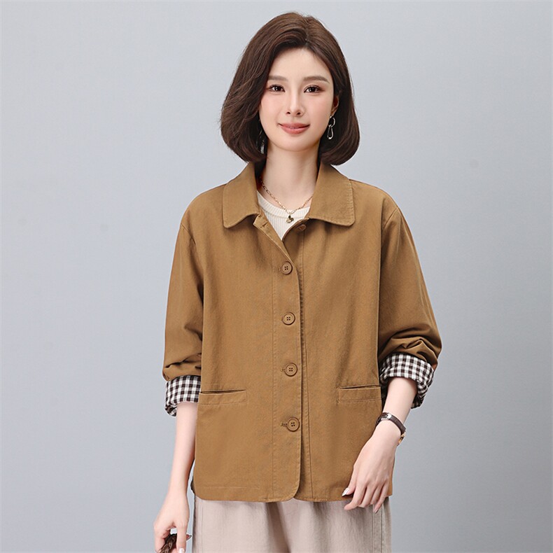 妈妈春秋外套女2026新款时尚宽松显瘦小个子短款大码休闲翻领上衣,女装短外套,悦见她