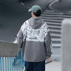 特P55限98高品质纯棉2024秋冬拼接复古连帽卫衣男潮流上衣XW221，男装卫衣，电商B370