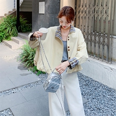 黄色格子拼接短外套女2025秋季新款小个子超好看休闲显瘦百搭夹克，女装短外套，2C056