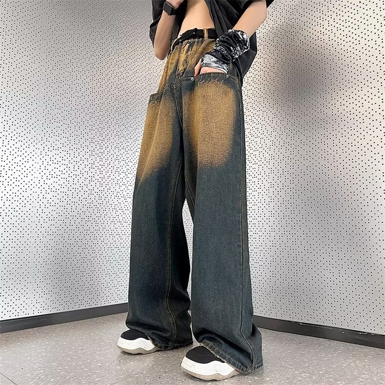 美式vibe裤子高街水洗牛仔裤男设计感小众拉链裤C937P42,男装牛仔裤,星座1116-2
