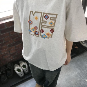 H0516-p35设计感 刺绣 精梳紧密短袖t恤情侣款图片