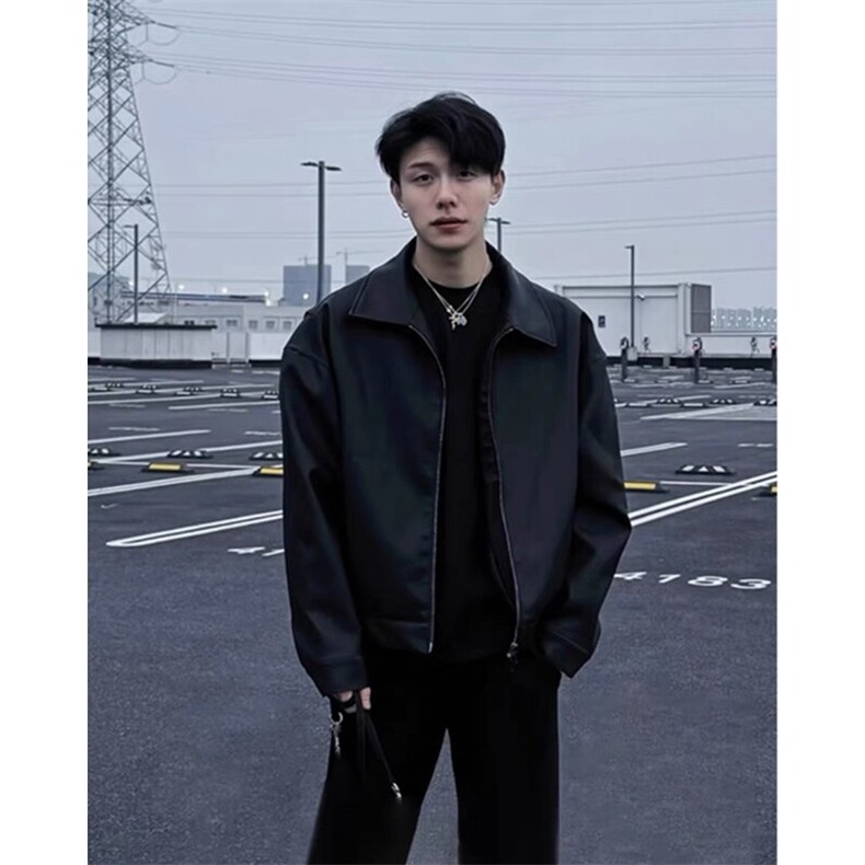 cleanfit黑色美式痞帅皮衣外套男春季短款高级感机车服潮牌皮夹克,男装夹克,星座1213