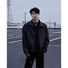cleanfit黑色美式痞帅皮衣外套男春季短款高级感机车服潮牌皮夹克，男装夹克，星座1213