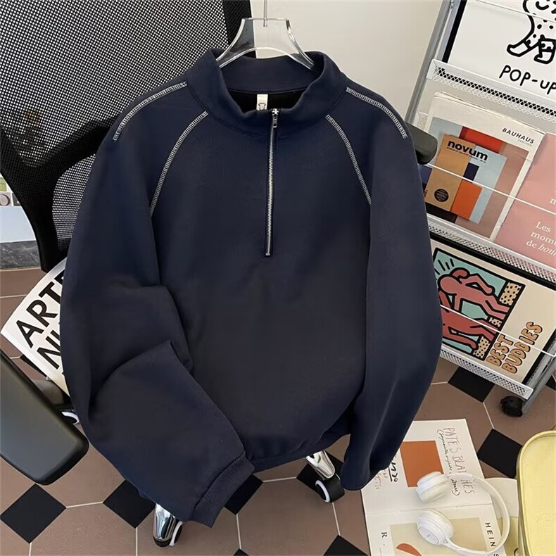 春秋新款肌理立领半拉链卫衣男高档潮流宽松百搭重磅休闲长袖上衣,男装卫衣,星座601-1