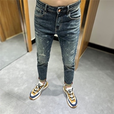 春季高端牛仔裤男潮牌印花破洞补丁时尚设计痞帅修身小脚长裤百搭，男装牛仔裤，星座506A
