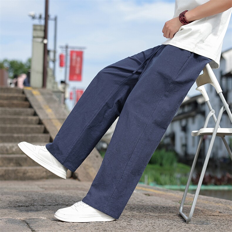 风亚麻透气休闲裤男士2025夏季新款休闲百搭直筒裤,男装休闲裤,电商A008