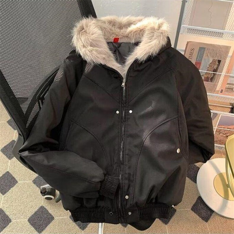 现货高品质美式高街冬季重磅硬挺短款座山雕毛领棉衣男女加厚外套,男装棉衣,电商A486
