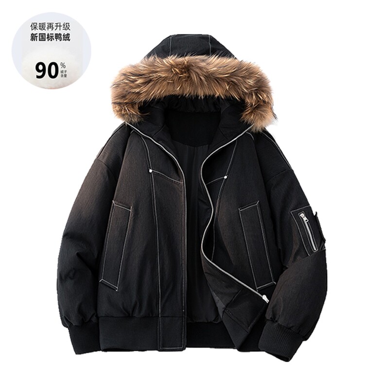 新标90白鸭绒冬季真毛领羽绒服貉子毛连帽带 SYR2611-P298图片