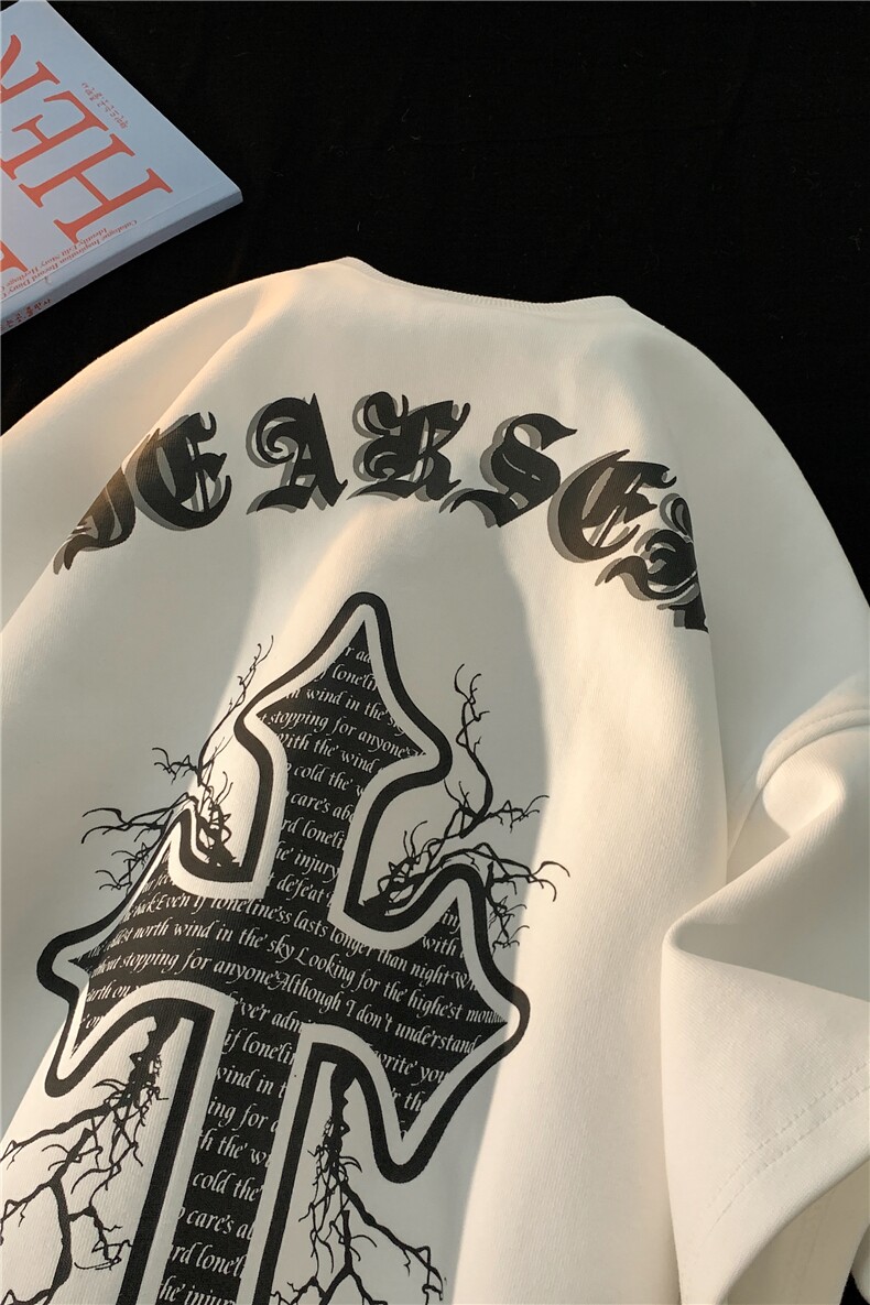 美式新款重磅休闲短袖十字架字母潮牌男生上衣JK23218-p35控48,男装T恤,星座605(原A050)