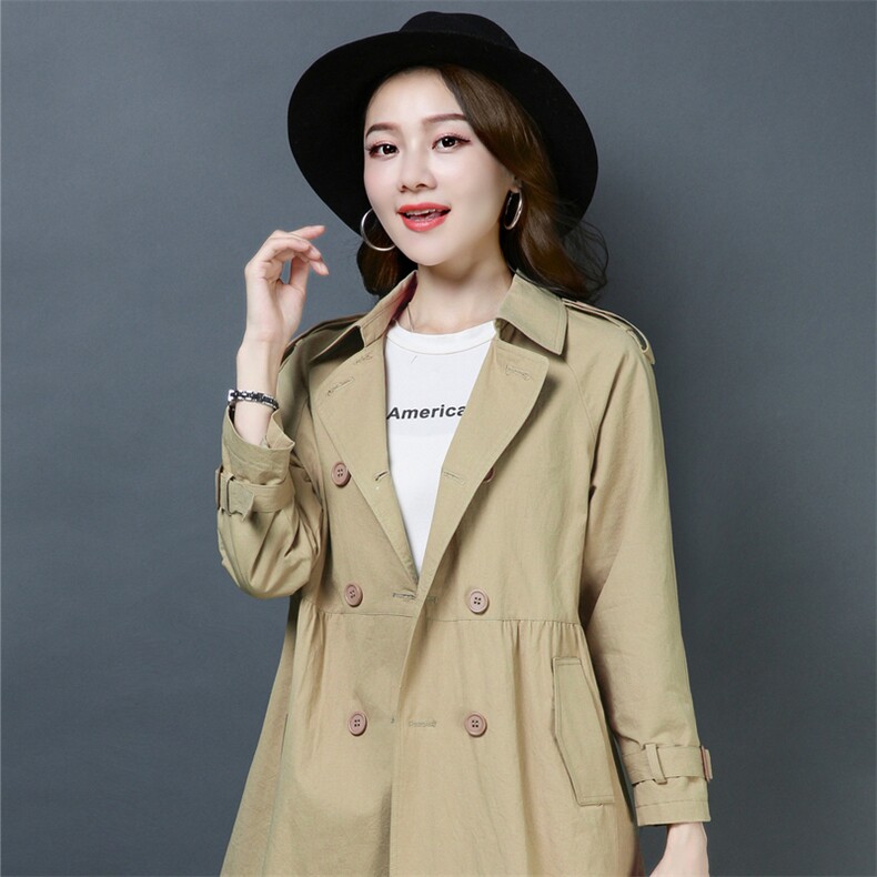 韩版时尚显瘦2022年春秋季中长款双排扣纯色优雅风衣，女装风衣，依倍林
