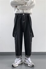 潮背带工装裤韩版宽松直筒坠感裤百搭吊带牛仔裤现货K1106-P42，男装休闲裤，星座512-4