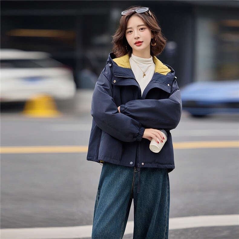独特漂亮连帽冲锋衣夹棉厚外套女2025新款巨好看短款二棉衣棒球服,女装棉衣/棉服,梦懿尔