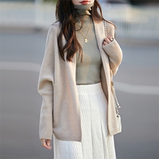 2025年秋季新款纯色针织开衫时尚休闲百搭慵懒风，女装针织衫/毛衣，优麦羊绒（原洪叶羊绒）