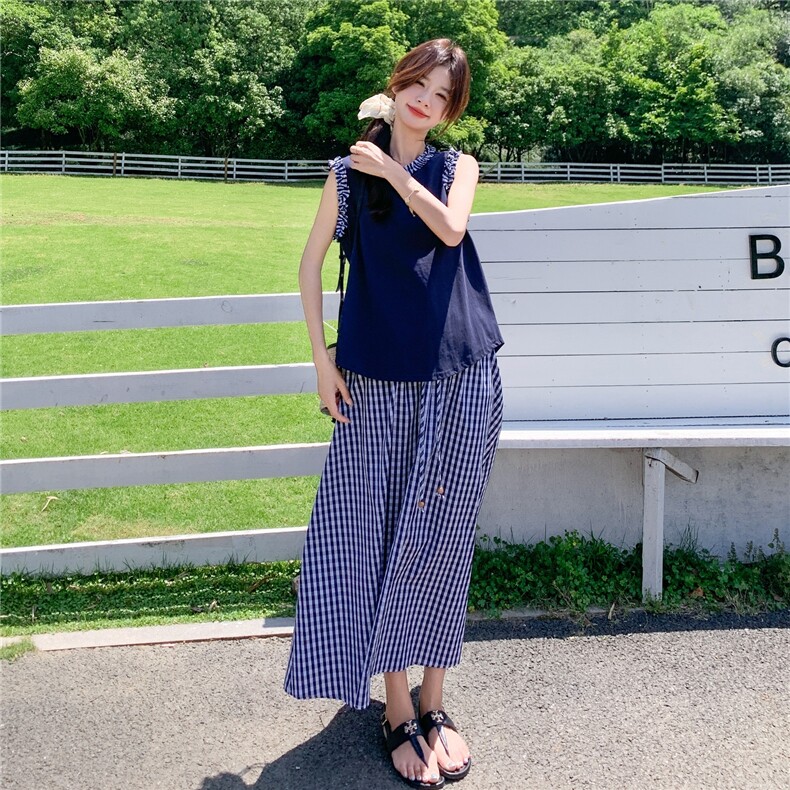 甜美花边格纹背心半身裙套装女夏2025新款今年流行绝美俏皮两件套图片