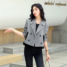 高级感羊毛呢短外套女秋冬新款金丝绒拼接气质休闲小个子西装上衣，女装毛呢外套，水衣源