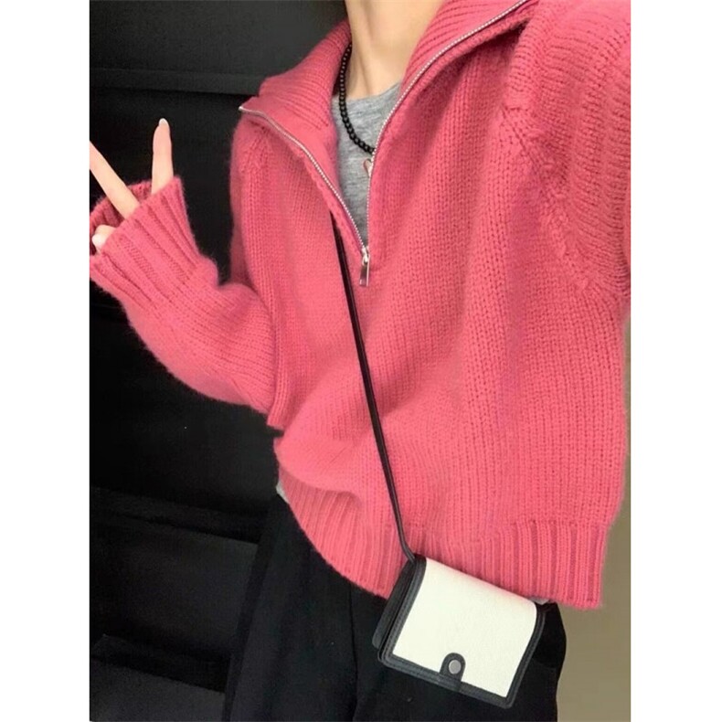 MM133-P68净色甜美减龄宽松半拉链套头毛衣保暖长袖高领秋冬上衣,针织衫/毛衣,星座617A-2
