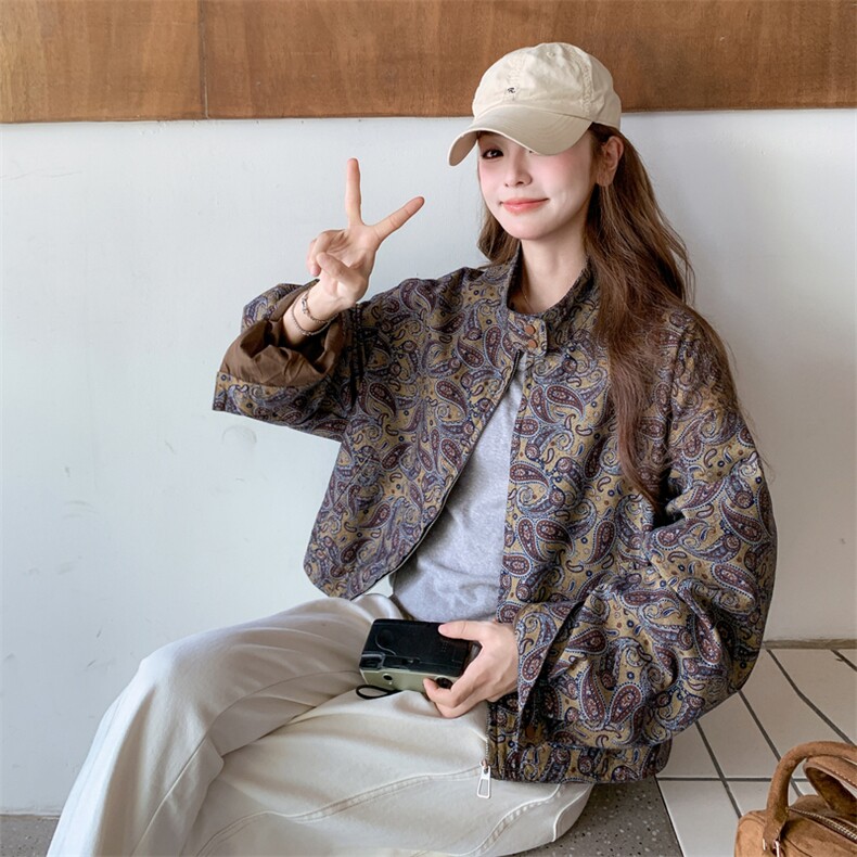 时尚立领提花外套女2025秋季新款韩版宽松显瘦休闲夹克棒球服上衣,女装短外套,2C323
