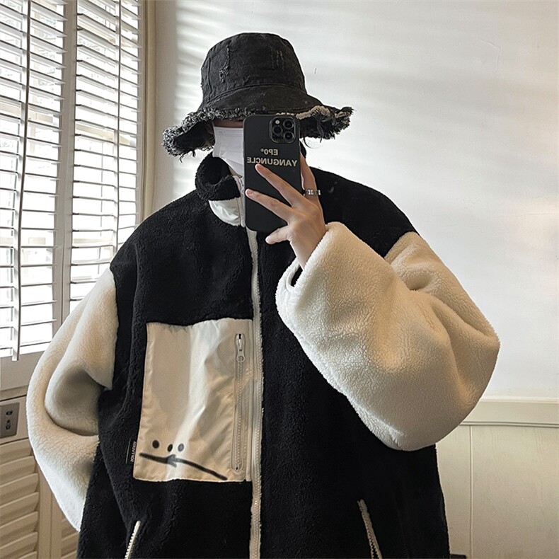 羊羔绒撞色棉衣男士冬季潮牌加厚保暖棉袄棉服MY002p138控158,男装棉衣,星座605(原A050)