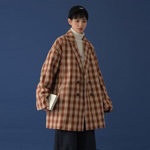 20年秋冬新款格纹西装呢大衣中长款呢料DSB293-A778-P90控125图片